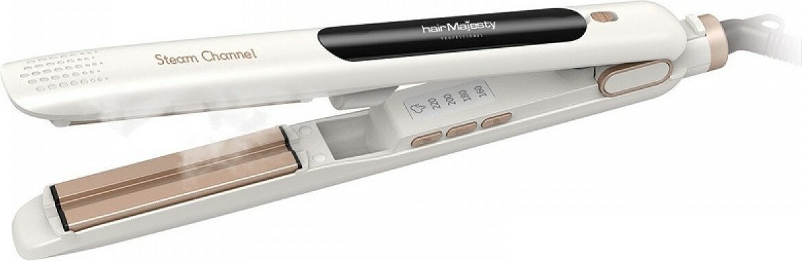 Ισιωτικό μαλλιών Hair Majesty HM-4022 hair majesty steam channel epagelmatiki presa mallion me atmo kai keramikes plakes